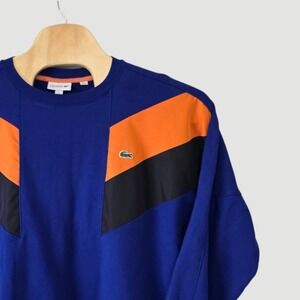 Lacoste XXL Sweatshirt Blue Orange Black Color Block Crew Neck Pullover